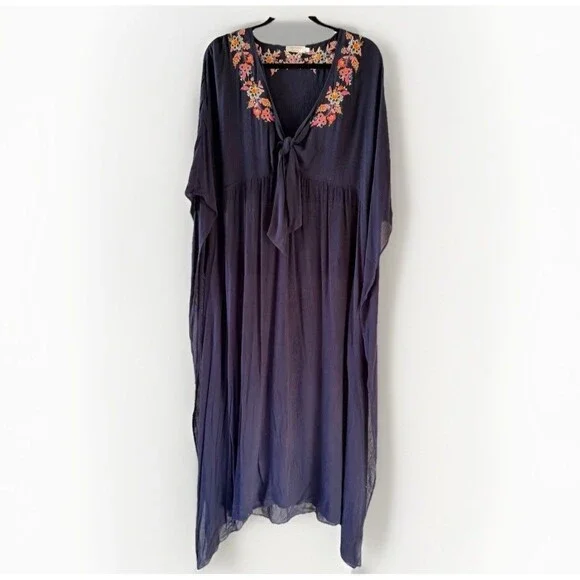 Johnny Was Golda Maxi Kaftan Large Navy Blue Swim Dress Cover Up Boho Floral - Picture 3 of 10